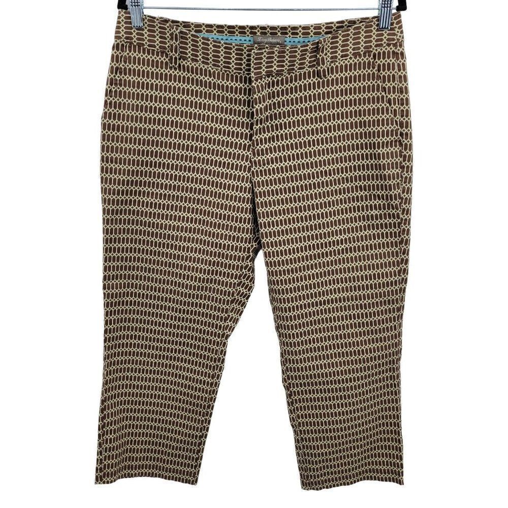 Tommy Bahama Capri Pants 12 Brown Mod Geometric‎ Print Stretch Cotton Resort